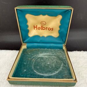 Vintage Helbros Jewelry Display Box Green Velvet Hard Shell Textured Mid Century